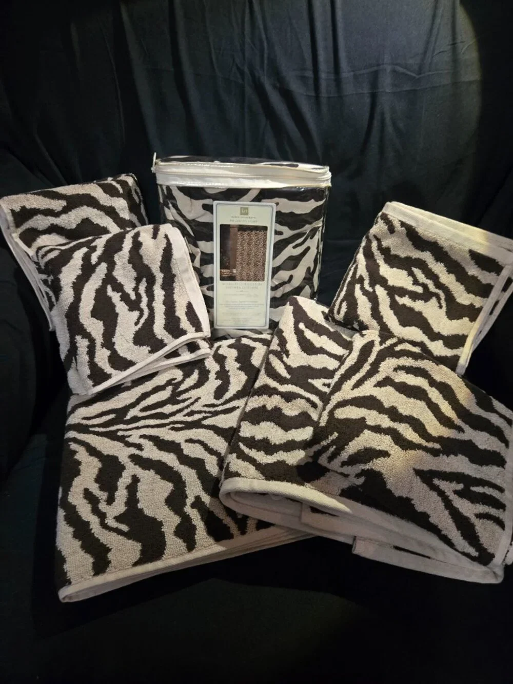 NWT Karen Neuburger KN Luxury Home Brown Zebra 7 Pc Bath Set Retired